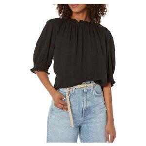 Velvet Brand Black Women's Cotton Gauze Half Sleeve Ruffle Blouse Small
